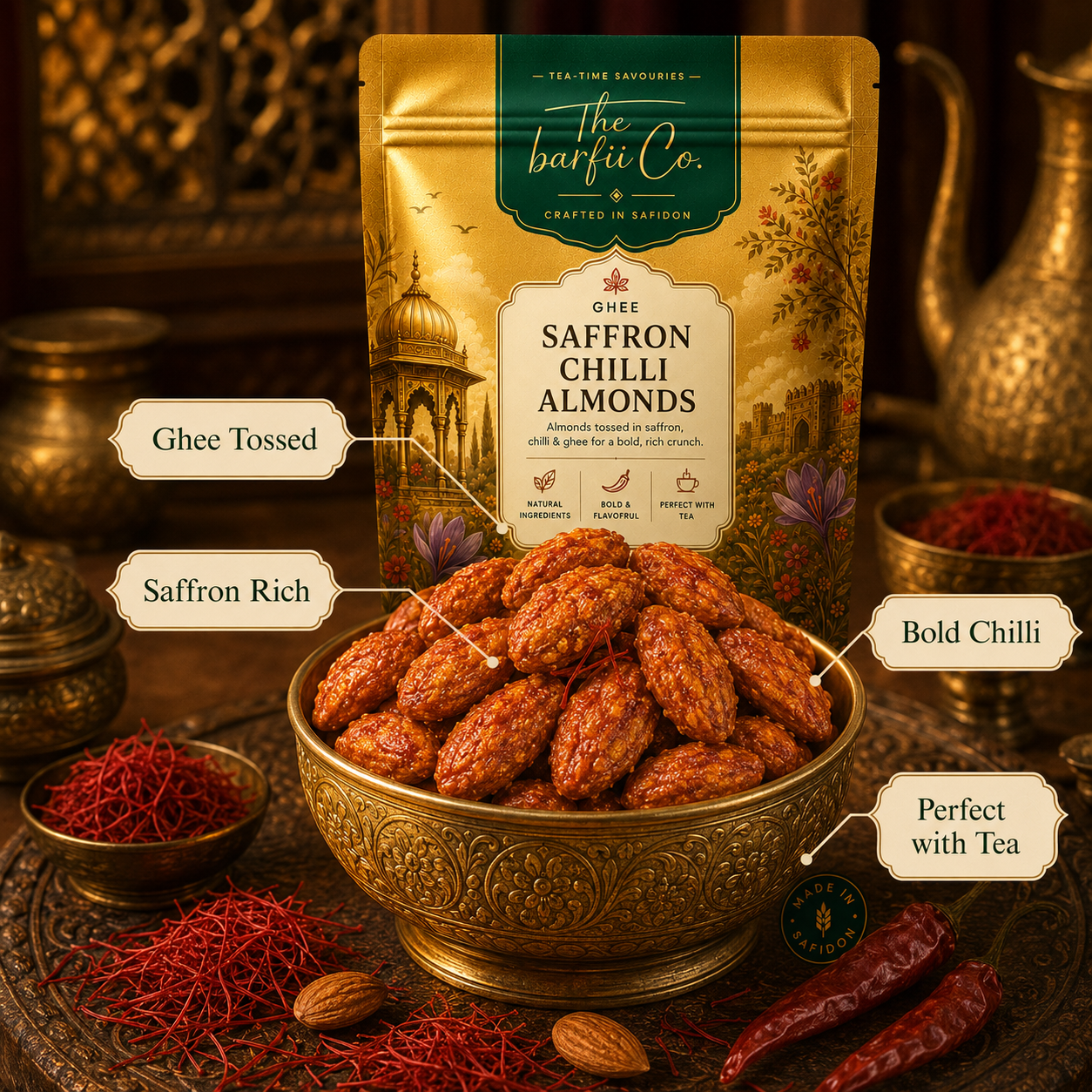 Ghee Saffron Chilli Almonds