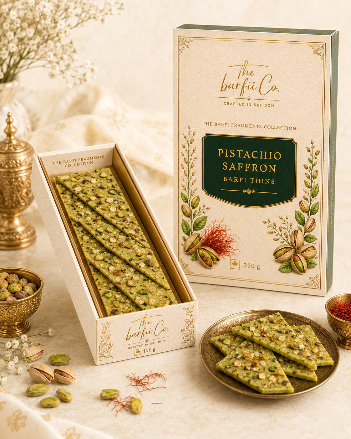 Pistachio Saffron Barfi Thins
